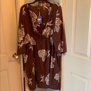 April Cornell Brown Cream Dolman Sleeve Sundress